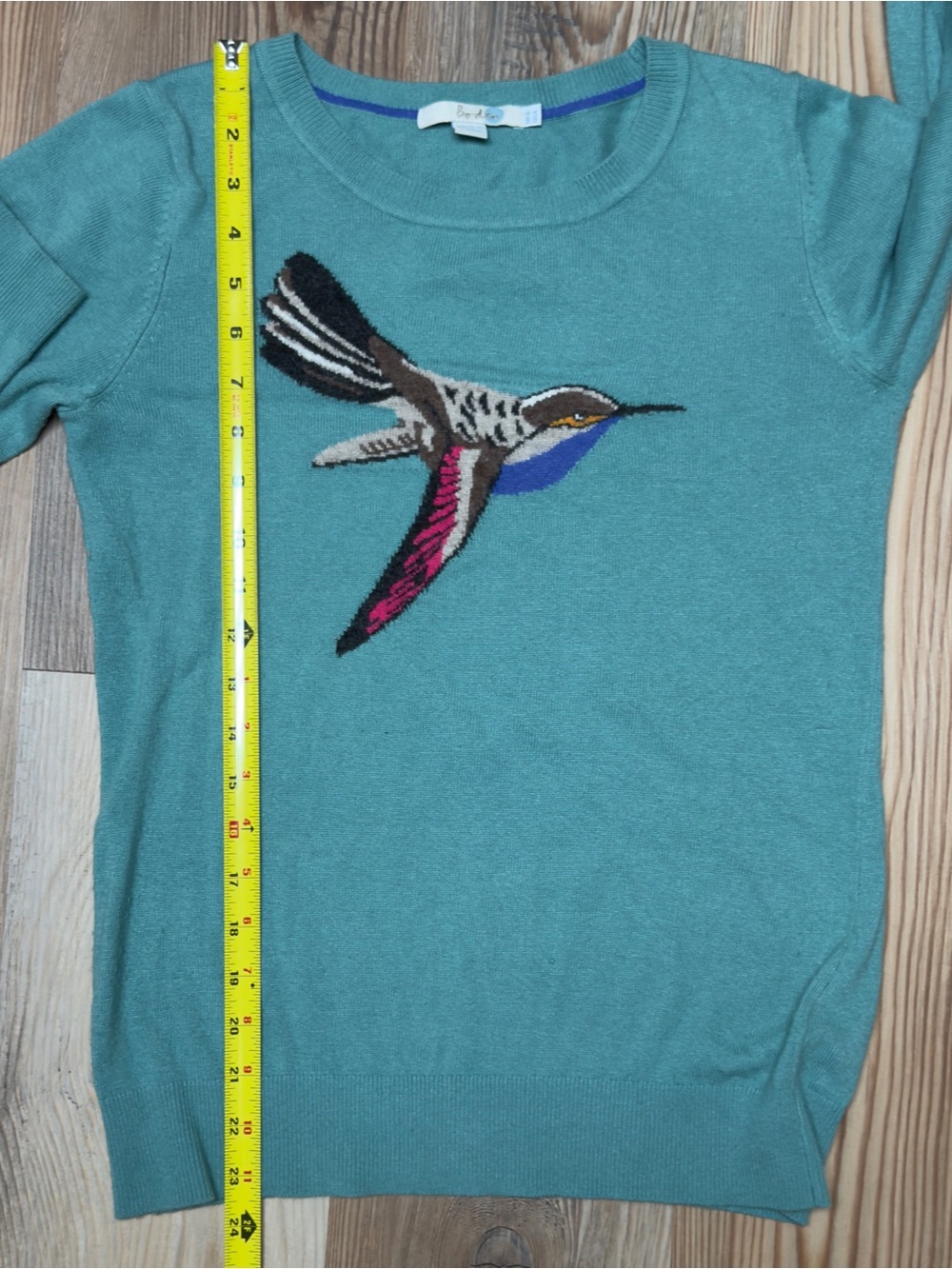 Boden Teal Green Heritage Hummingbird Knit Sweater Size 4 - Picture 6 of 7